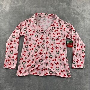 Snow Cool Womens Small Pink Holiday Cherry Wreath Bow Long Slv Sleep Shirt NWT